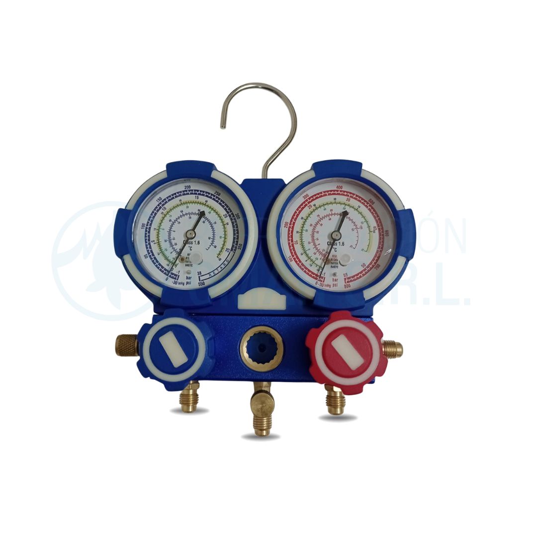 Manifold 2 vías aluminio c/visor s/manguera R32/R134/R410/R407